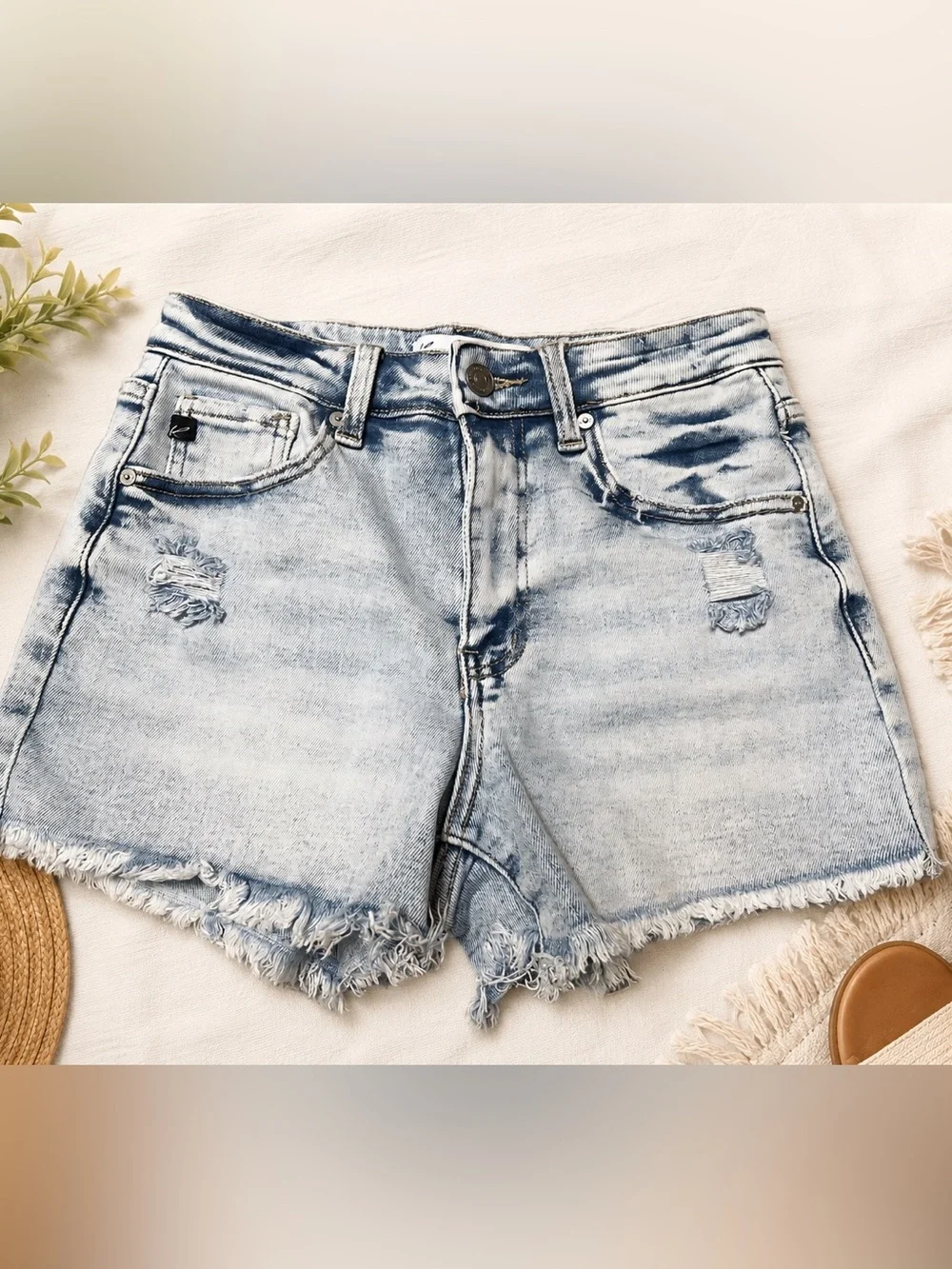 KanCan Light Wash Distressed Denim Shorts